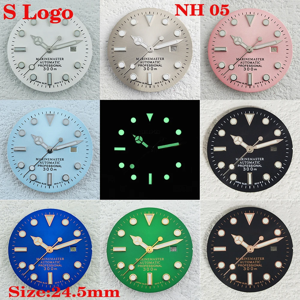 

New NH05 24.5mm green illuminated S-shaped dial watch, suitable for NH05 movement, watch accessories and maintenance tools