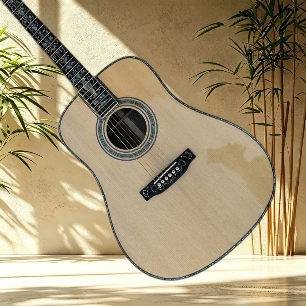 D‑45 All Solid Acoustic Guitar Spruce Top Rosewood Back Sides Ebony Fretboard Floral Shell Inlay Shell Binding Folk Fingerstyle