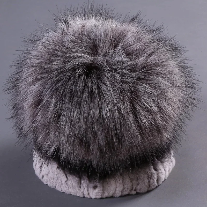 Fashion Women Fur Hat for Winter Faux Rabbit Cap Russian Style Knitted Wool Female Headgear Outdoor Warm Earmuff Beanies Caps