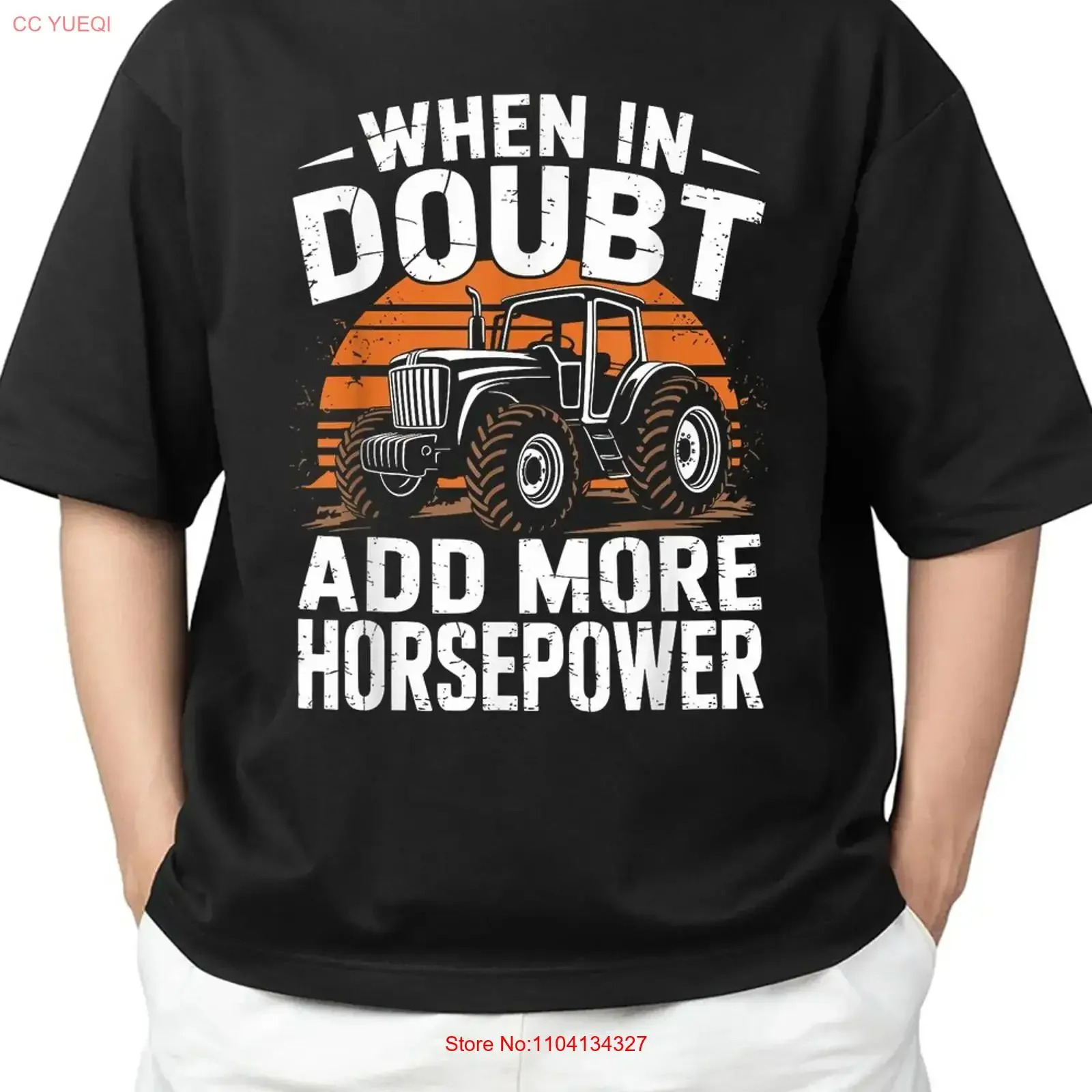 T-shirt vintage Farmer Adult S 4XL pour homme, avec inscription « When in doubt add more horsepower », effet délavé, polyvalent, confortable, doux, streetwear