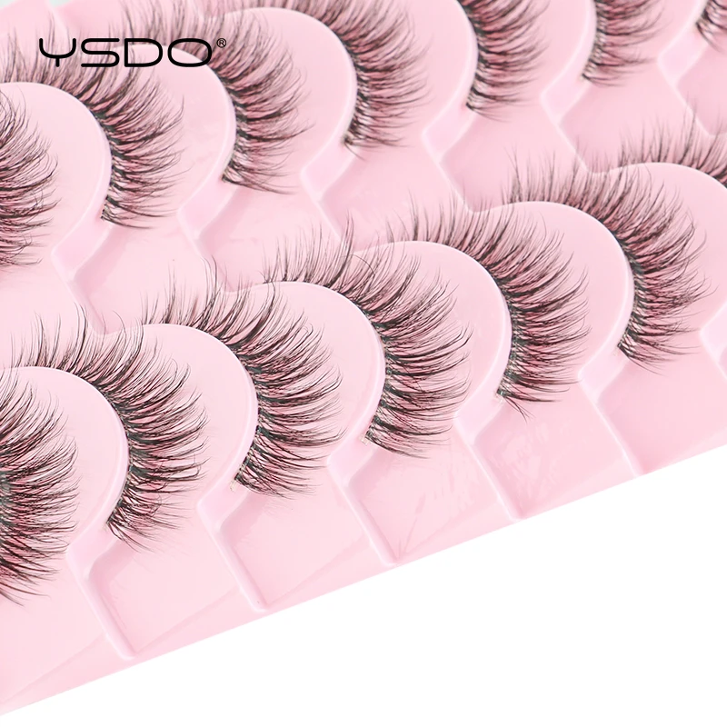 YSDO Natural Mink Eyelashes 3/6/10 Pairs Wispy Faux 3D Mink Lashes Short Fluffy Half False Eyelash Makeup Tools Cat Eye Lashes