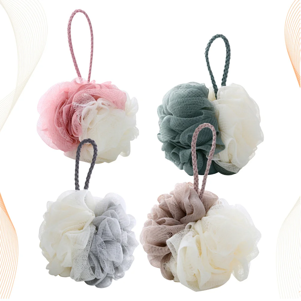 

4 pcs Large Double Color Bath Ball Mesh Pouf Exfoliating Shower Scrub Durable Nylon Sponge For Home Travel Use