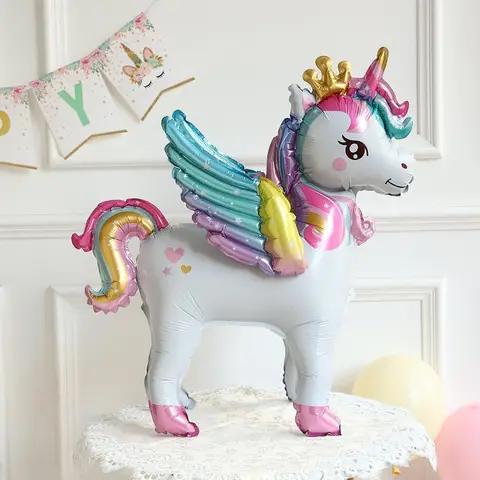 4D Self Standing Unicorn Foil Balloons for Kids Girls Rainbow Unicorn Birthday Party Decorations Supplies Baby Shower Toy Gifts