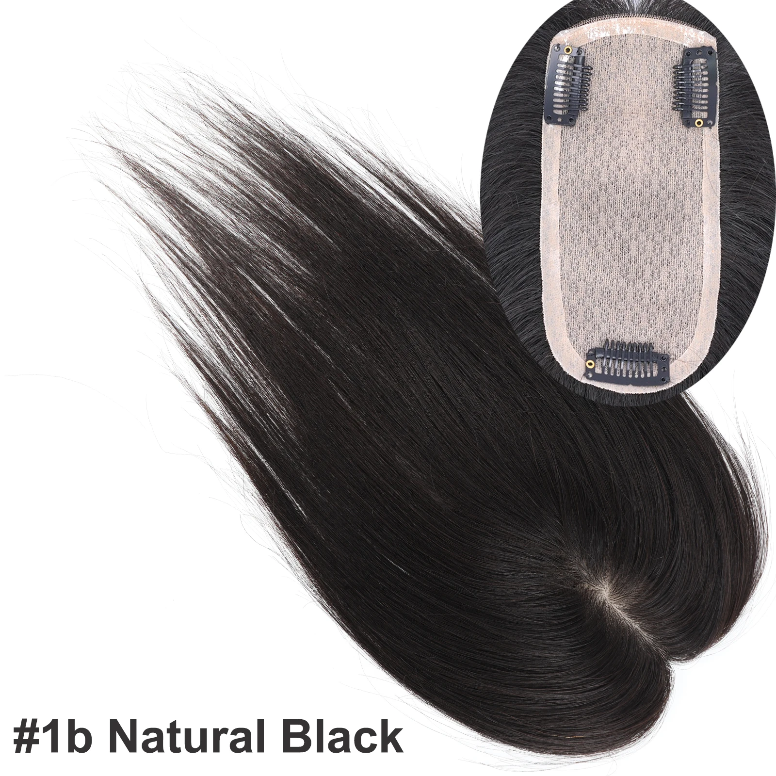 V2 5x13 7x15cm Silk Base Human Hair Topper with Clips in Hand Tied Virgin European Remy Hair Toupee with Bangs Natural Black