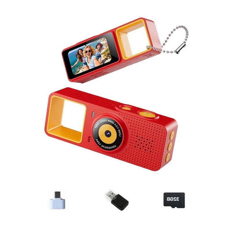 【VALUE MONEY】Mini Keychain Digital Camera 0.9Inch Screen Retro Keychain Camera 1080 Very Small Camcorder Video Recorder 32G A
