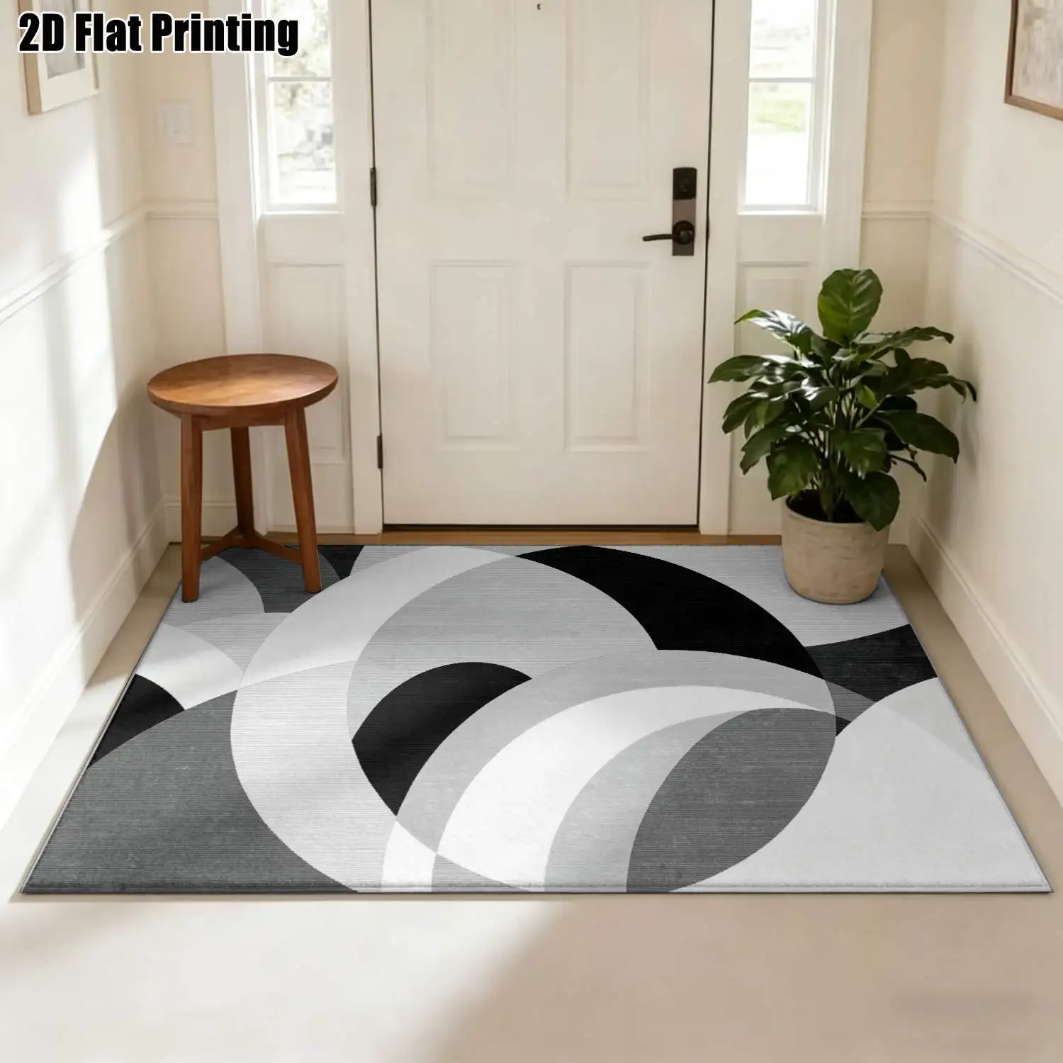 1Pc 2D Printed Carpet: Black, White, Gray Geometric Abstract Pattern, Nordic/Instagram Style, Modern Minimalist, Home Decor, Multi-Size, Machine Washable, Suitable for Entrance, Dining, Foyer, Bedroom, Living Room