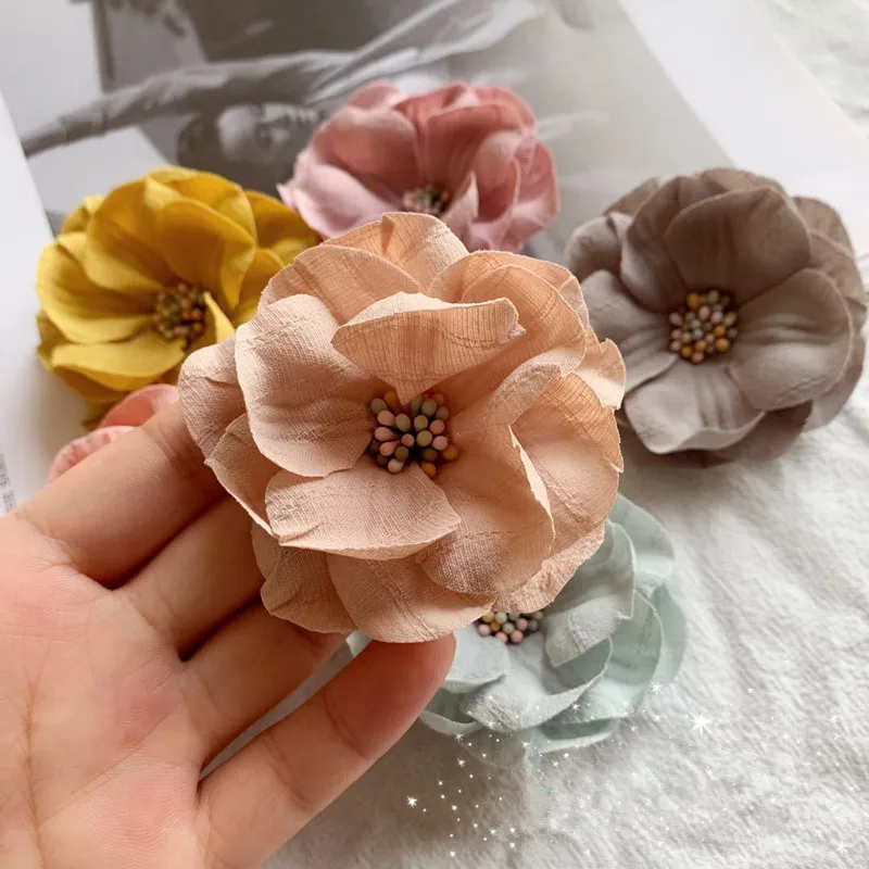 5Pcs 6CM Fabric Camellia Artificial Flowers Handmade DIY Hair Accessories Clothing Hats Slippers Decoration