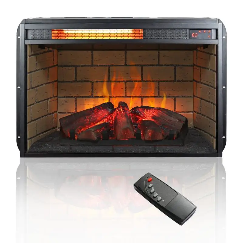 

26 Inch Infrared Quartz Heater Fireplace Insert - Log Style with Brick Design, Efficient Heating Solution for Home Decor and