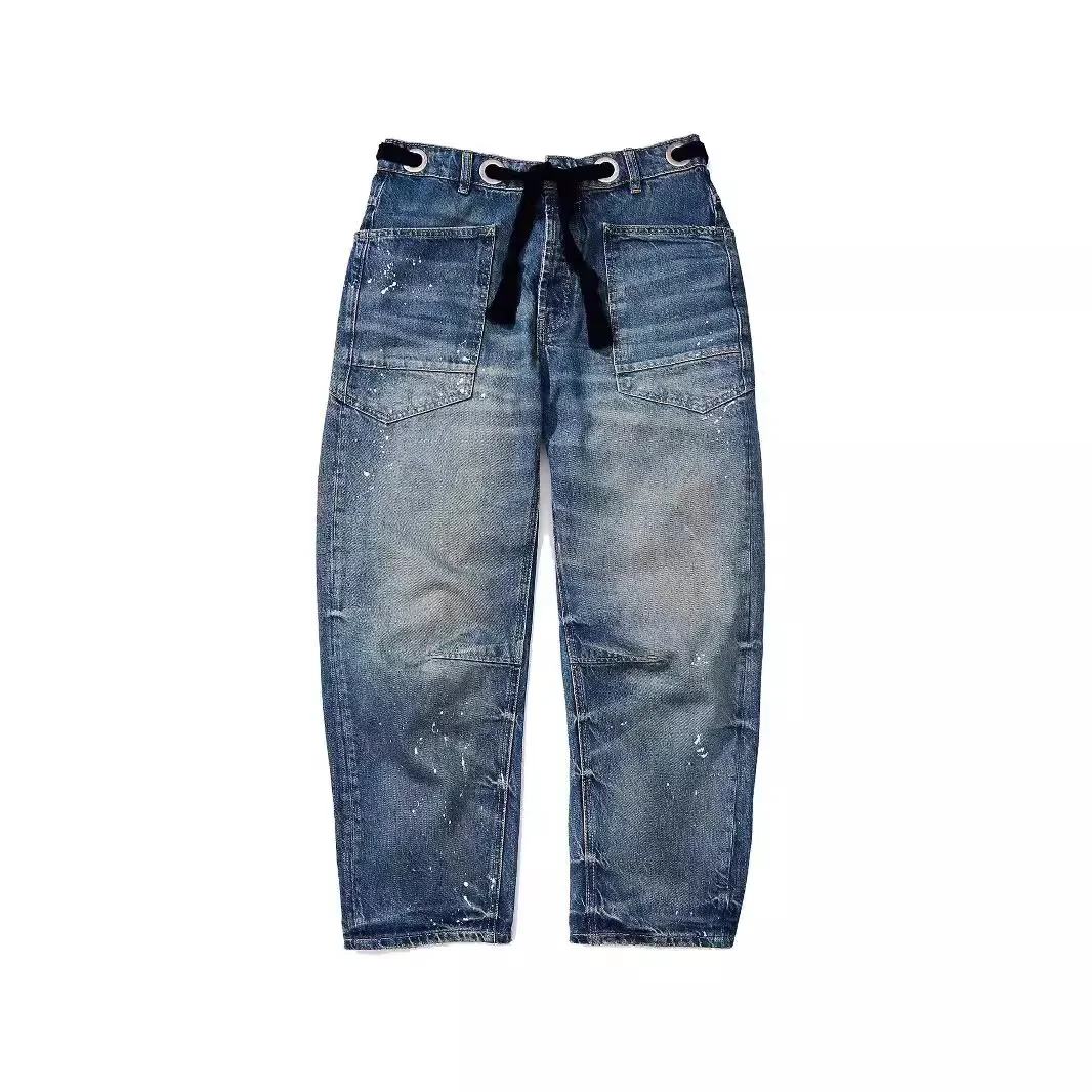 Jeans Vrouwen Denim Broek Rechte Broek Trekkoord Lange Broek Casual Losse Y2k Streetwear Knop Pocket Splice Mom Jeans 2025
