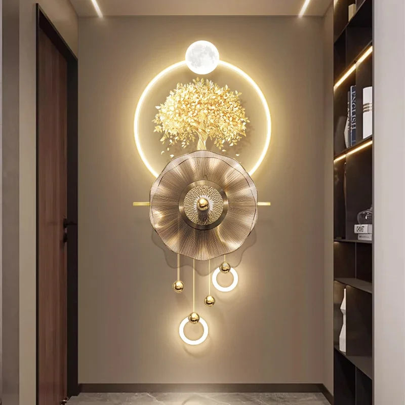 

Entrance fortune tree decorative painting light luxury, led mural with good meaning at the end of the corridor, three-dimensiona