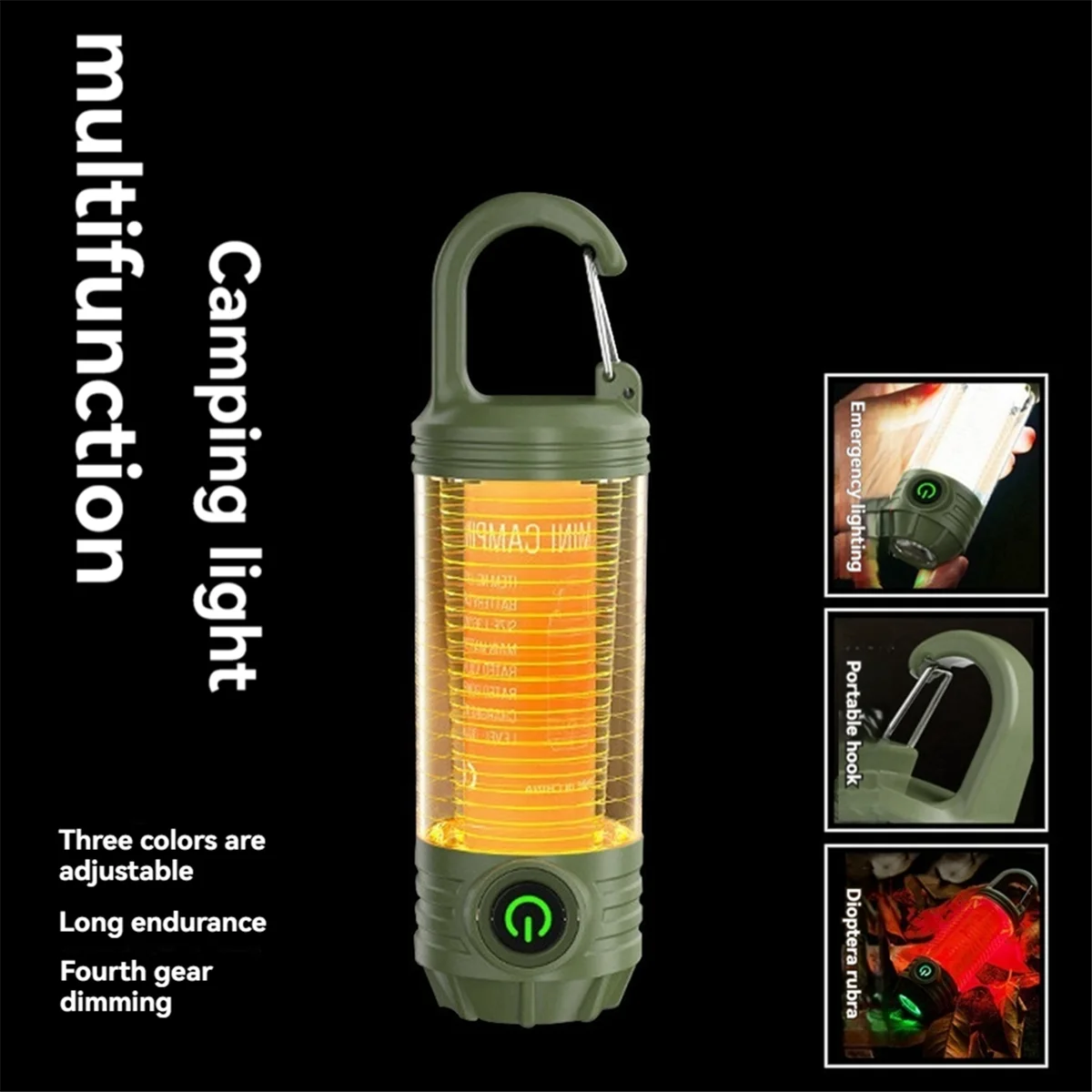 A71P متعددة الوظائف المحمولة التخييم ضوء تسلق الجبال الصيد خيمة ضوء مقاوم للماء هوك إضاءة الطوارئ الأخضر #6