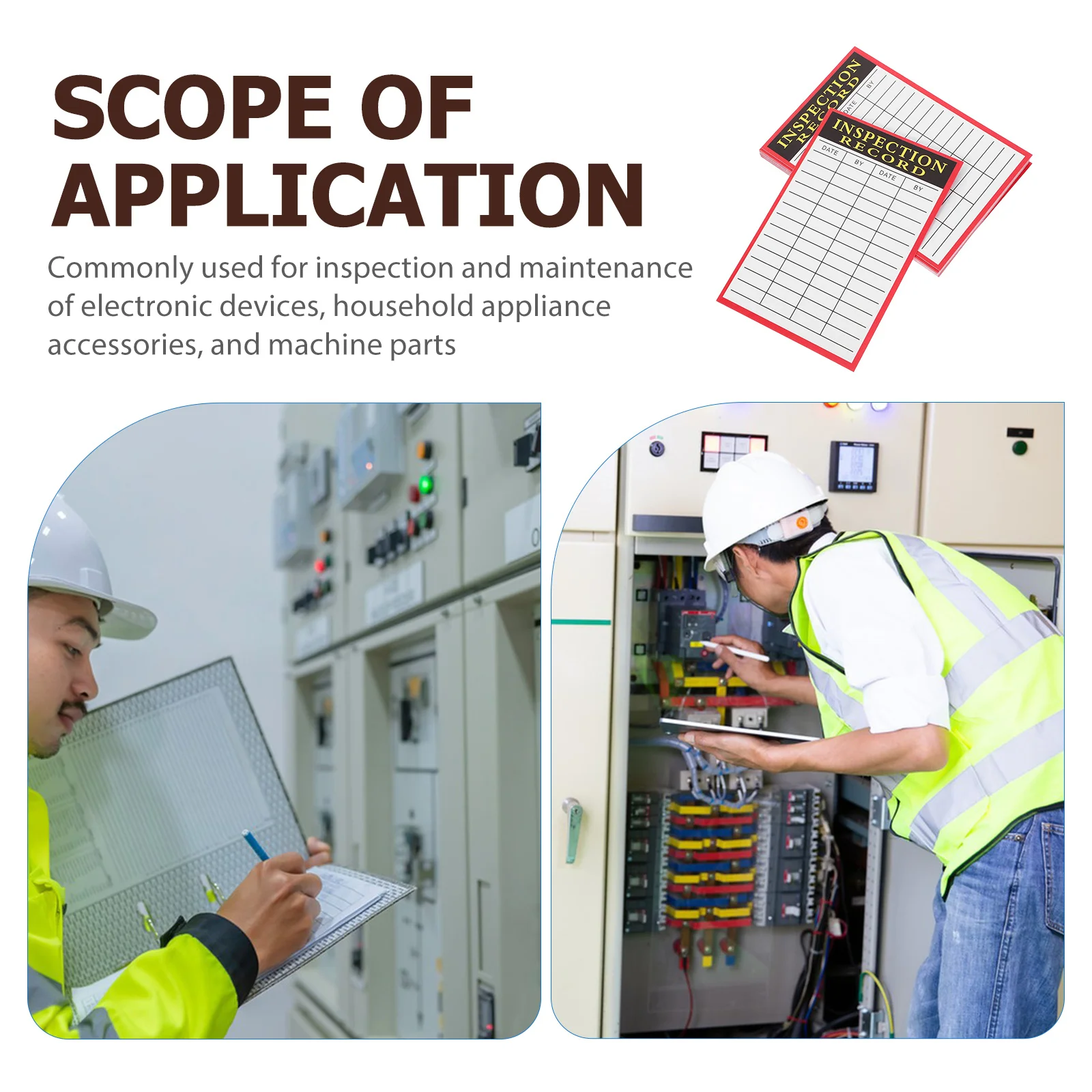 100 ورقة من بطاقات سجل التفتيش، معدات الصيانة العملية، علامة تسجيل الحالة، ورق ملاحظات فحص التحكم في المستودعات