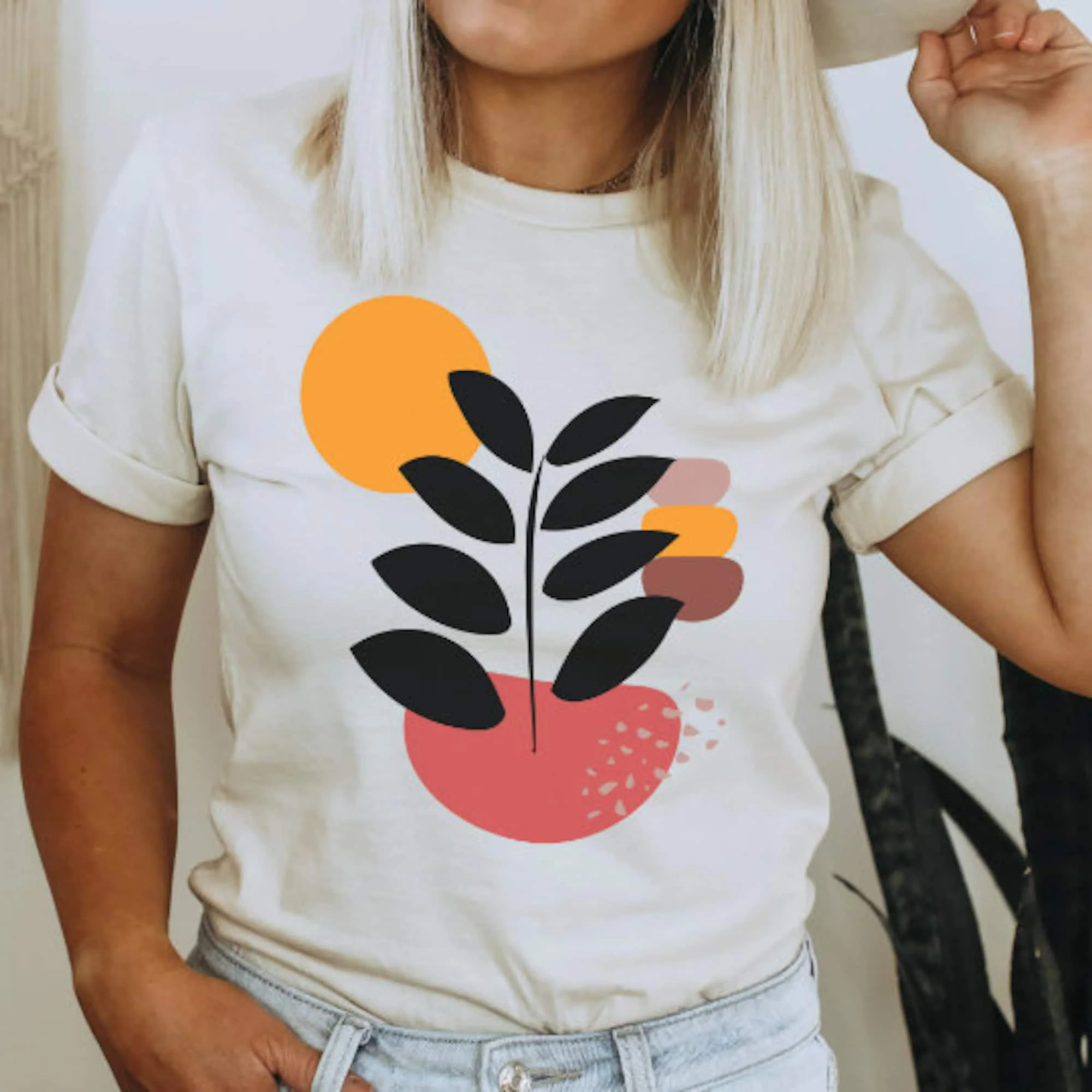 Boho T Shirt Plant Nature Abstract For Her Trendy Womens