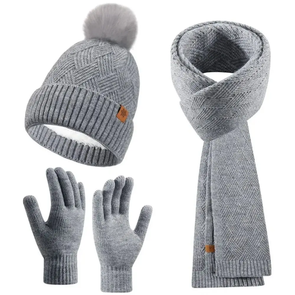 3pcs Neck Protector Solid Color Hat Scarf Gloves Set Warm Wool Thermal Knit Cap Simple Soft Winter Beanie Hat Cold Weather