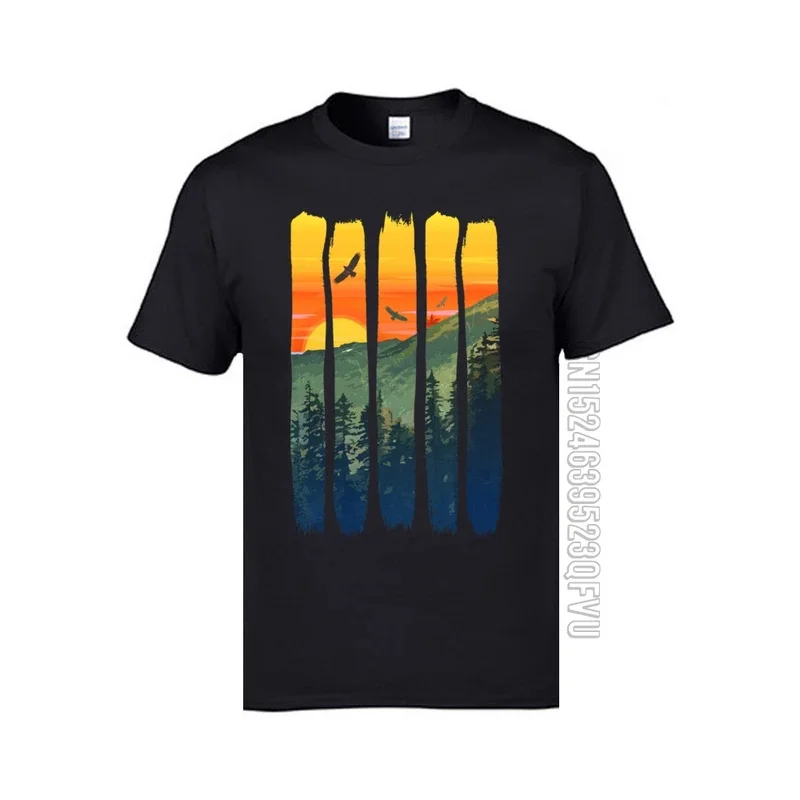 

Custom Adult T Shirts 100% Cotton Round Collar Pure Cotton Mountain Sunset Tshirts Printing Leisure Summer Team T-Shirts