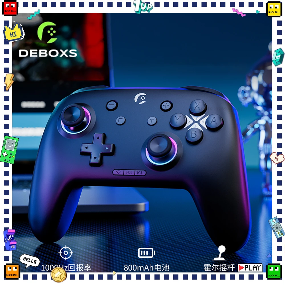 

Deboxs D8 Tri Mode Wireless Gaming Gamepad Hall Trigger Joystick 800mAh Six-Axis Gyroscope 1000HZ Controller For Switch Steam PC