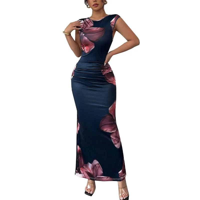 Robe Maxi moulante et Sexy pour femmes, mode d'été, sans manches, col rond, Slim, longue robe de soirée élégante, 2025