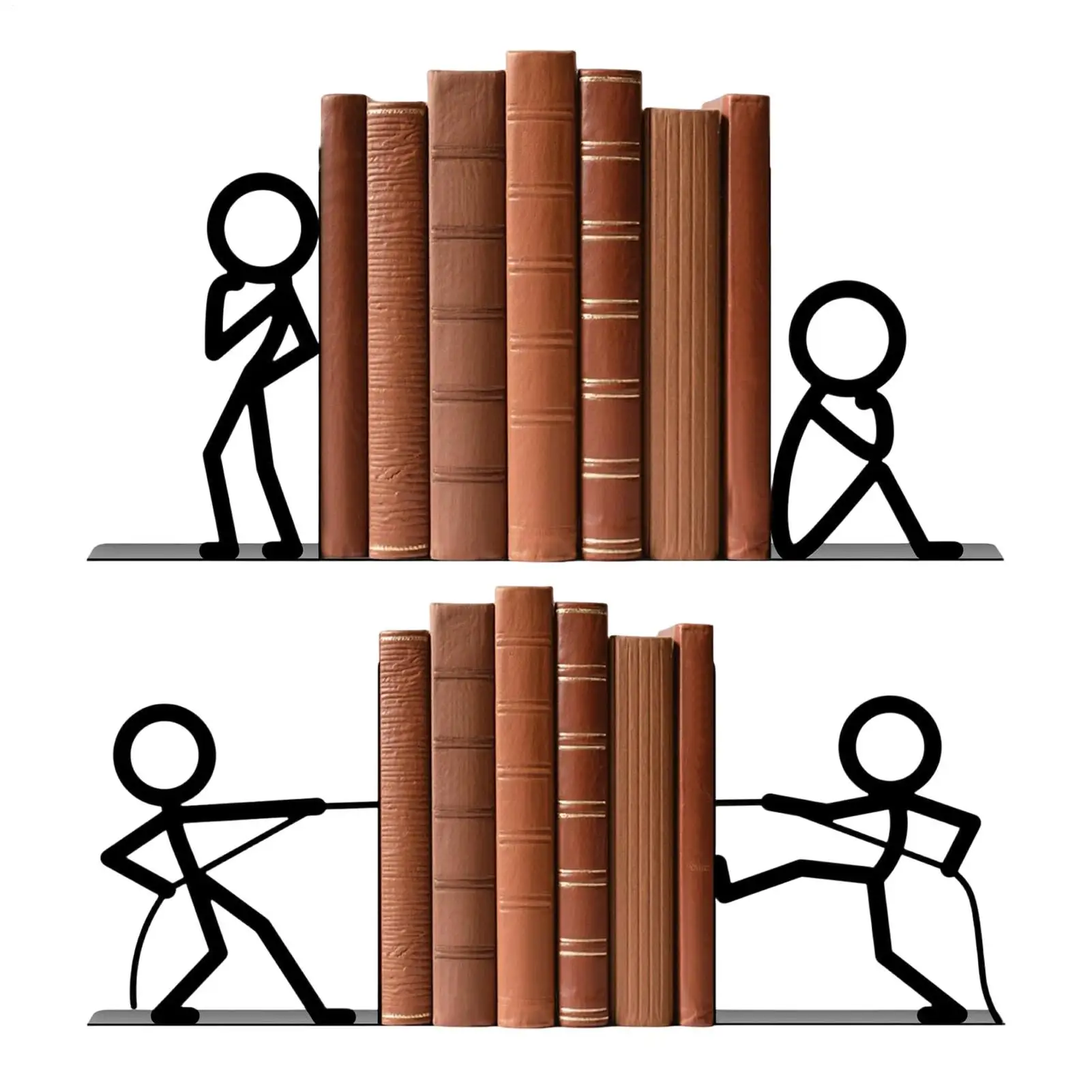2pcs Black Wire Figurine Bookends Black Metal Bookshelf Dividers Creative Figurine Bookend Stopper For Shelves Coffee Tables