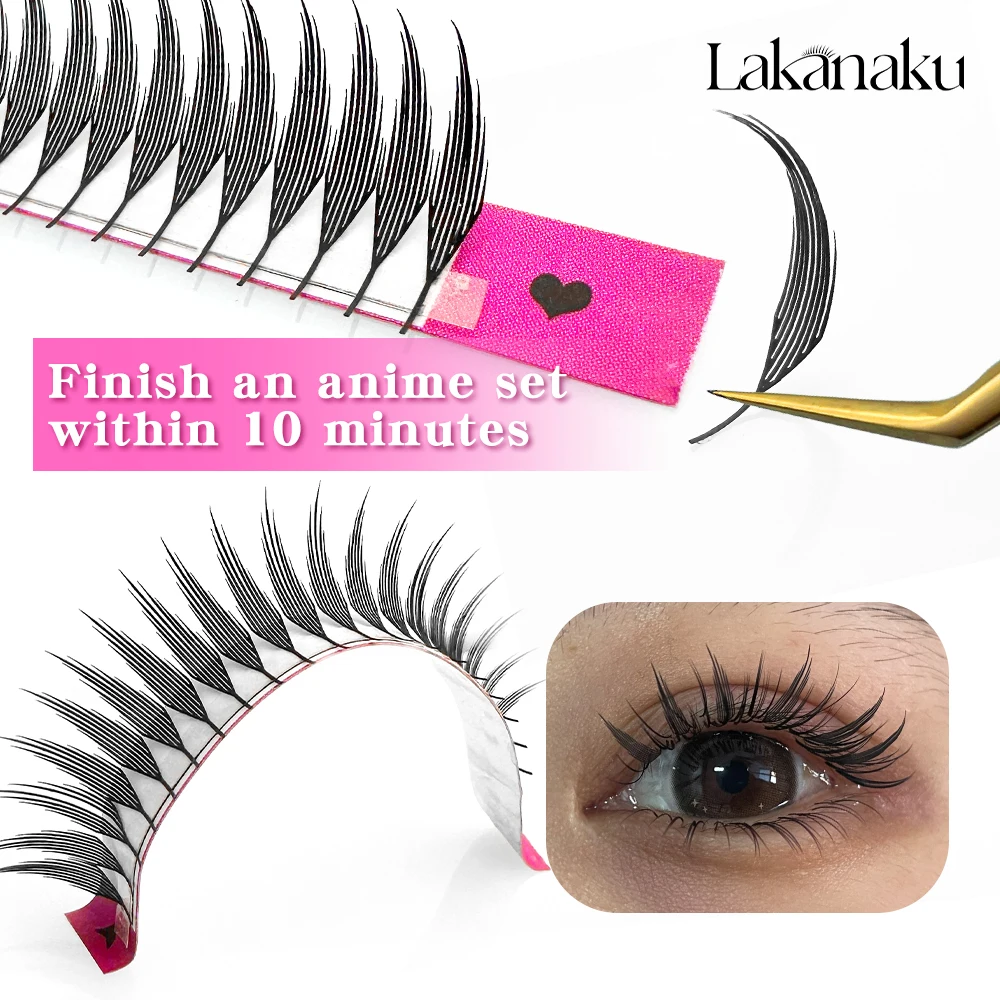 LAKANAKU cils Spire préfabriqués pointes de tour d'anime Ultra léger pointes d'anime imprimées en 3D Extensions de cils de bande dessinée Manga Lash