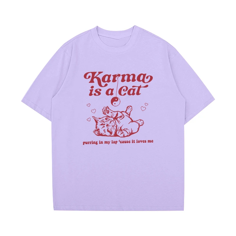 Harajuku Fashion Karma Is A Cat Taylor Midnights Album printed short sleeve T-shirts Men Women Summer Cotton Casual Tops Unisex - Image 4