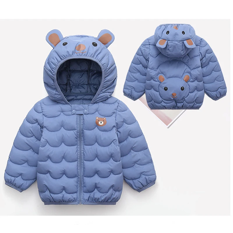 2 3 4 5 6 Years Girls Boys Jacket Cartoon Bear Print Thick Warm Hooded Cotton Coat For Baby Kids Down Casual Outwear ﻿