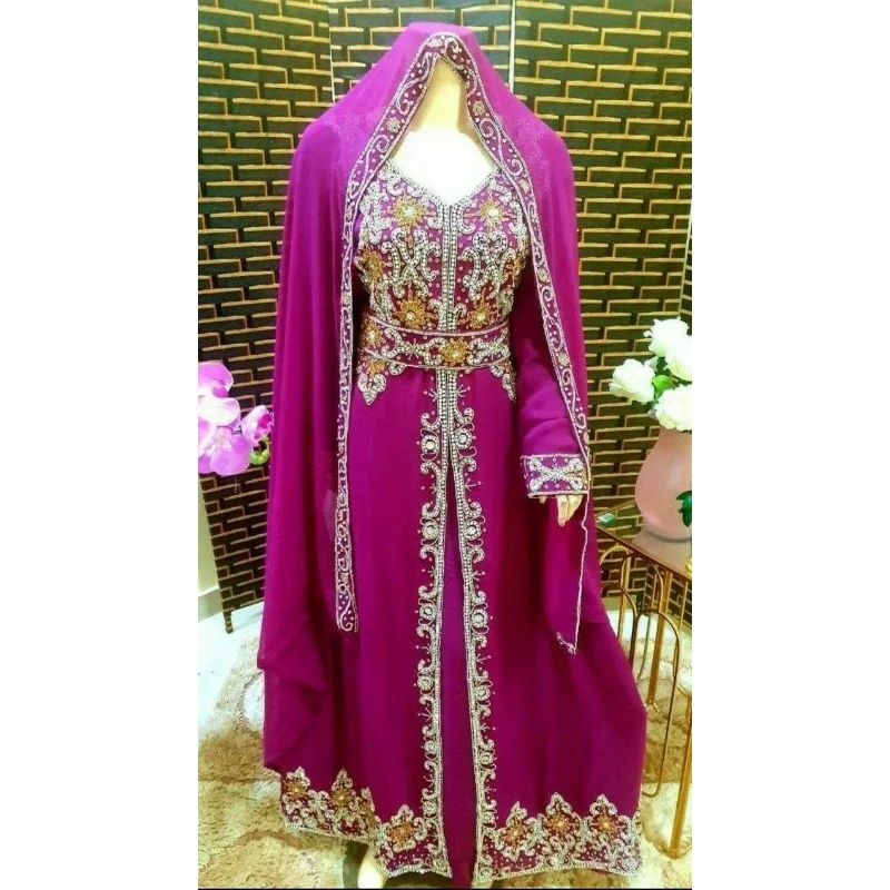 Maroon Red New Royal Burgundy Modern Elegant Dubai Moroccan Long Shirt Arab Party Clothing