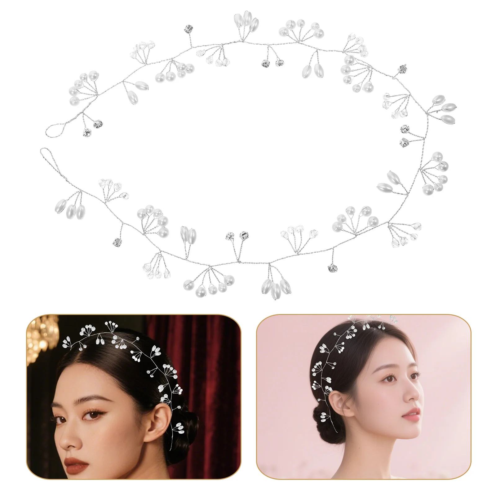 

3pcs Pearl Band Bridal Wedding Headband Vintage Imitation Pearl Accessories Elegant Bridal Hair Vine Rhinestone Hair Pieces For