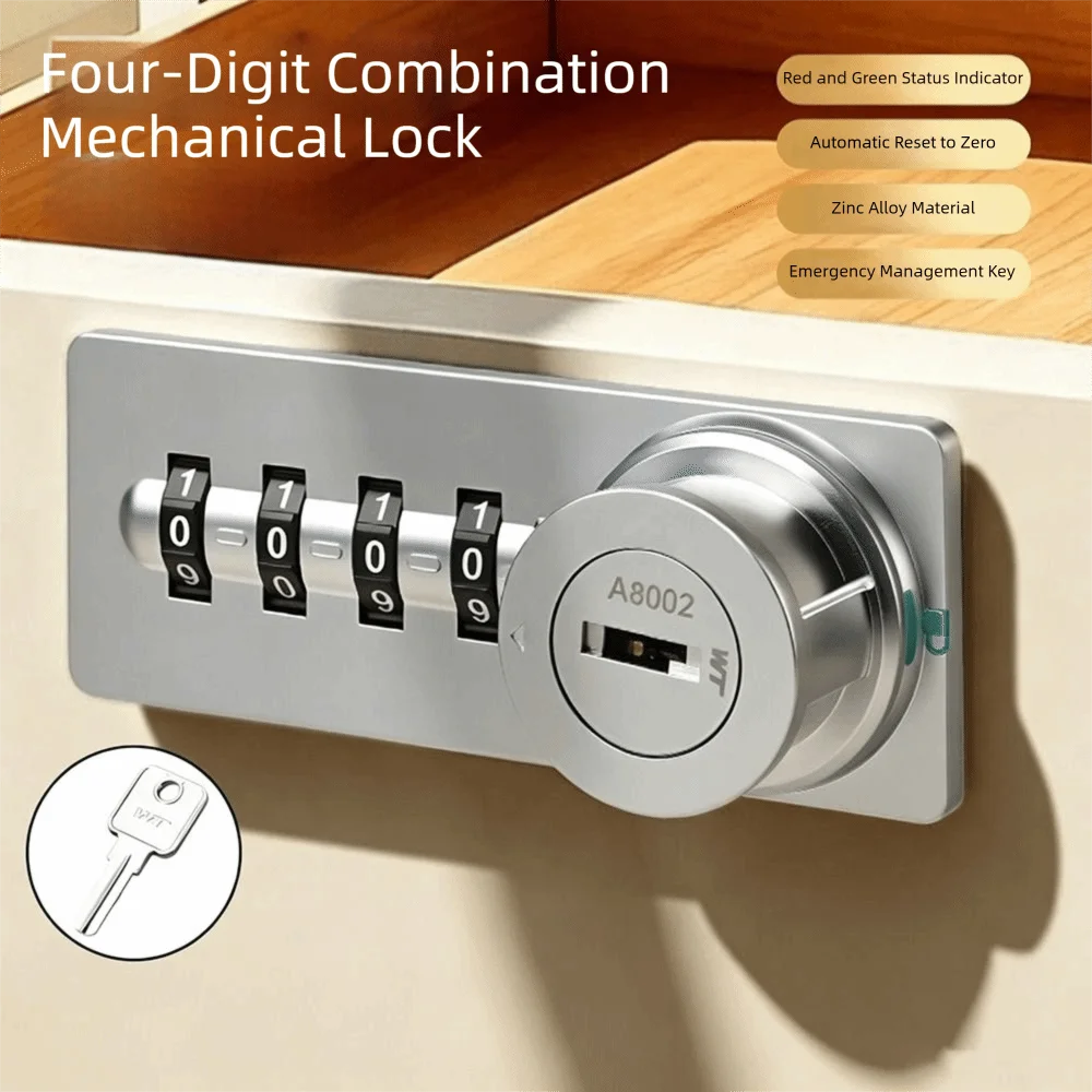Zinc Alloy Combination Cabinet Lock 4-Digit Red-Green Indicator Number Security Lockset Drawer Lock Emergency Key