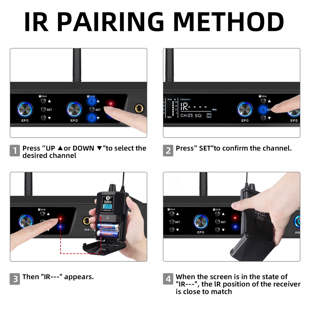 ระบบมอนิเตอร์แบบไร้สายในหู Debra ER-202 UHF ระดับมืออาชีพ บลูทูธ สำหรับการแสดงบนเวที บันทึกเสียงในสตูดิโอ เครื่องดนตรีสำหรับกลอง