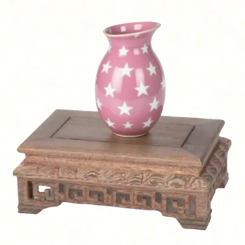 Retro Wooden Carving Decorative Base Mini Model Plant Decoration Rack Tea Set Ceramic Crafts Display Base