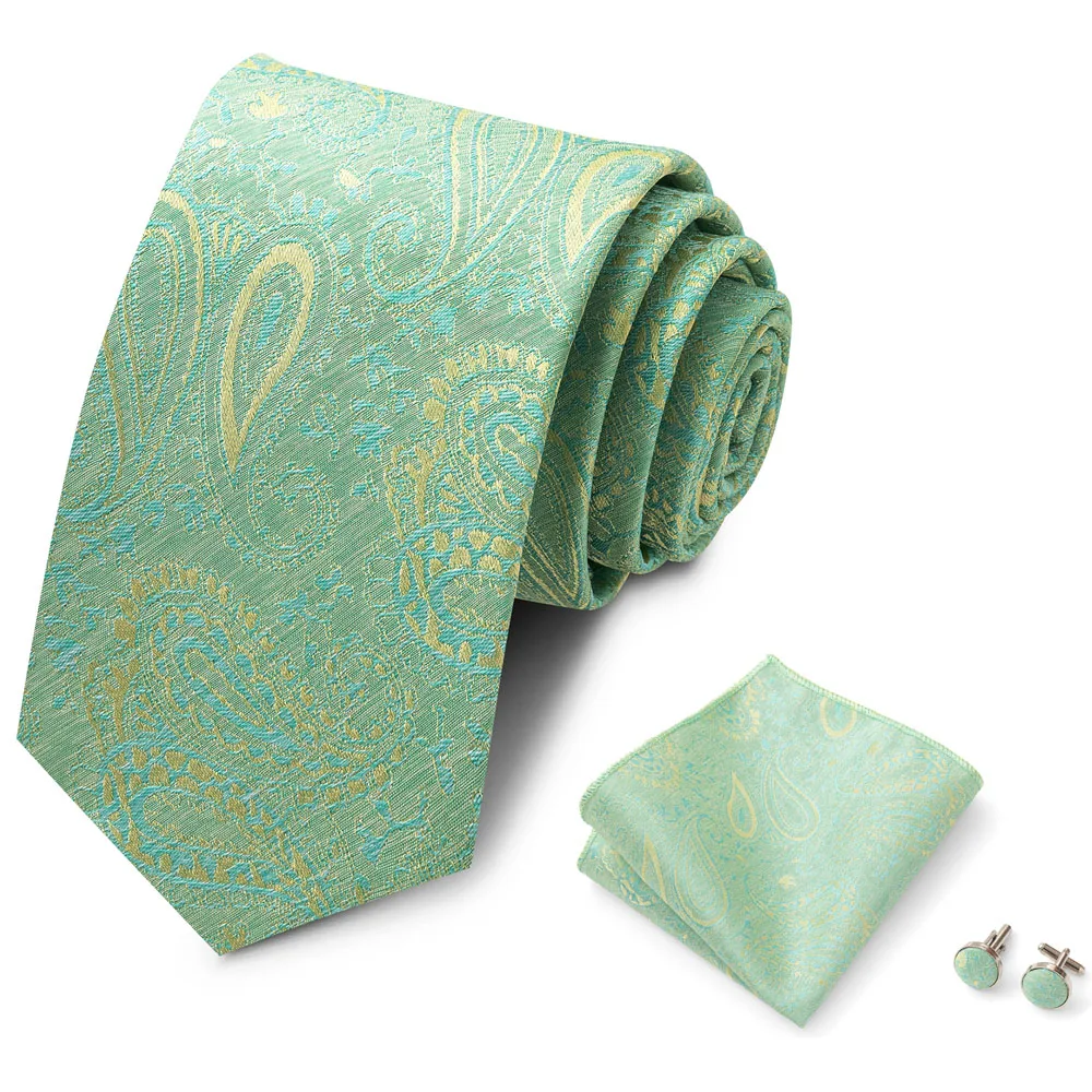 Luxusmarke, 8 cm, Krawatten-Einschubtaschentücher und Manschettenknöpfe-Set für Herren, goldenes Paisley-Muster, Geburtstagsgeschenk, Krawatten- und Anzugaccessoires, passend für Partys. – Detail 18