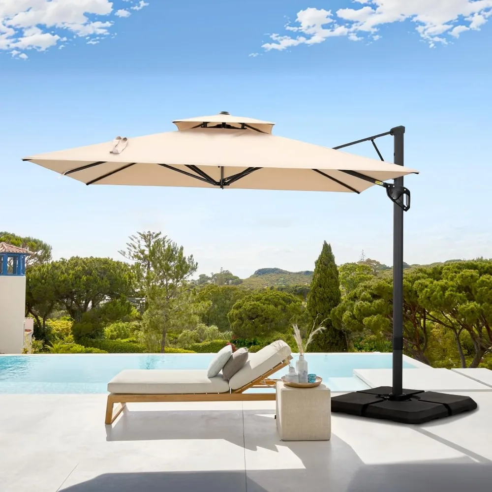 

12x9 Ft Cantilever Patio Umbrella, Rectangle Offset Outdoor Umbrellas With 360° Rotation, 5-Year-Non-Fading Hanging