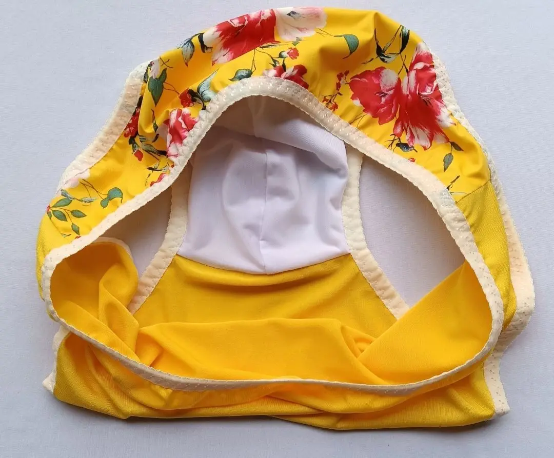 

Sexy Comfortable Man's Yellow Floral Printing Briefs Sissy lace Low Waist Panties Live Show Dance