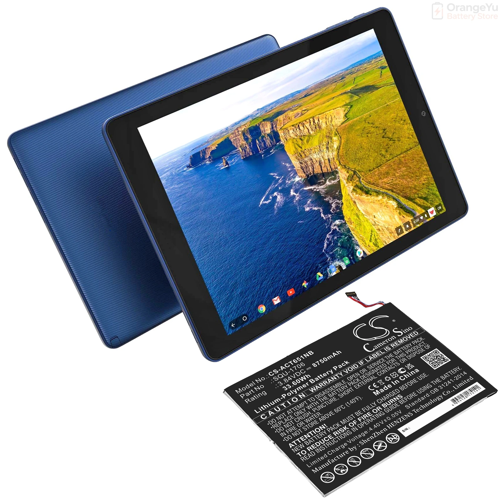 Replacement 3.84V 8750mAh Tablet Battery for Acer D651N Chromebook Tab 10 SQU-1706 KT.00201.004