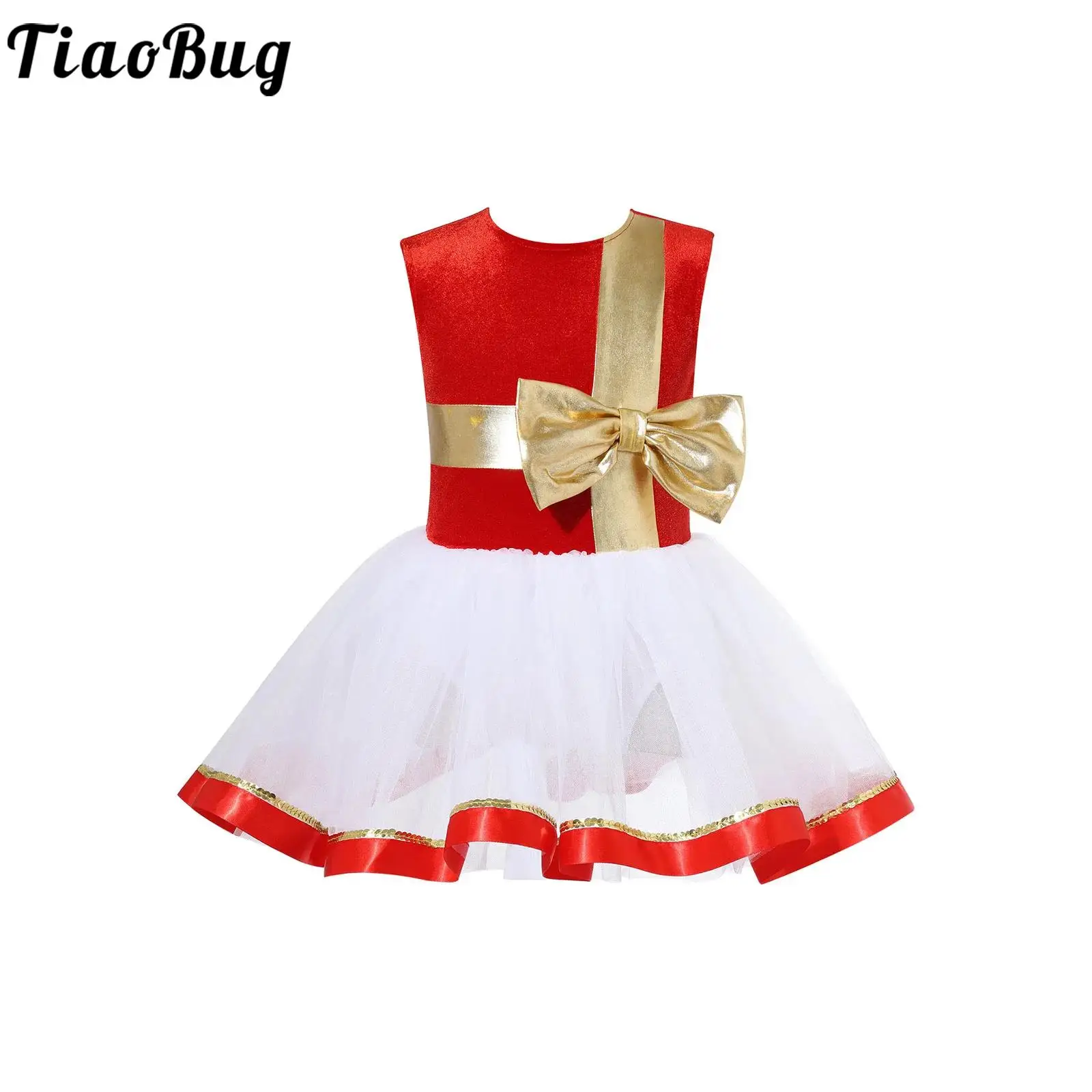 Kids Girls Christmas Dance Costume Ballet Tutu Dress Figure Skating Gymnastics Leotard Xmas Carnival Party Performance Dancewear