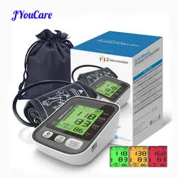 Jyoucare médico digital lcd punhos monitor de pressão arterial braço superior casa medidor de freqüência cardíaca tonômetros grande manguito voz automática