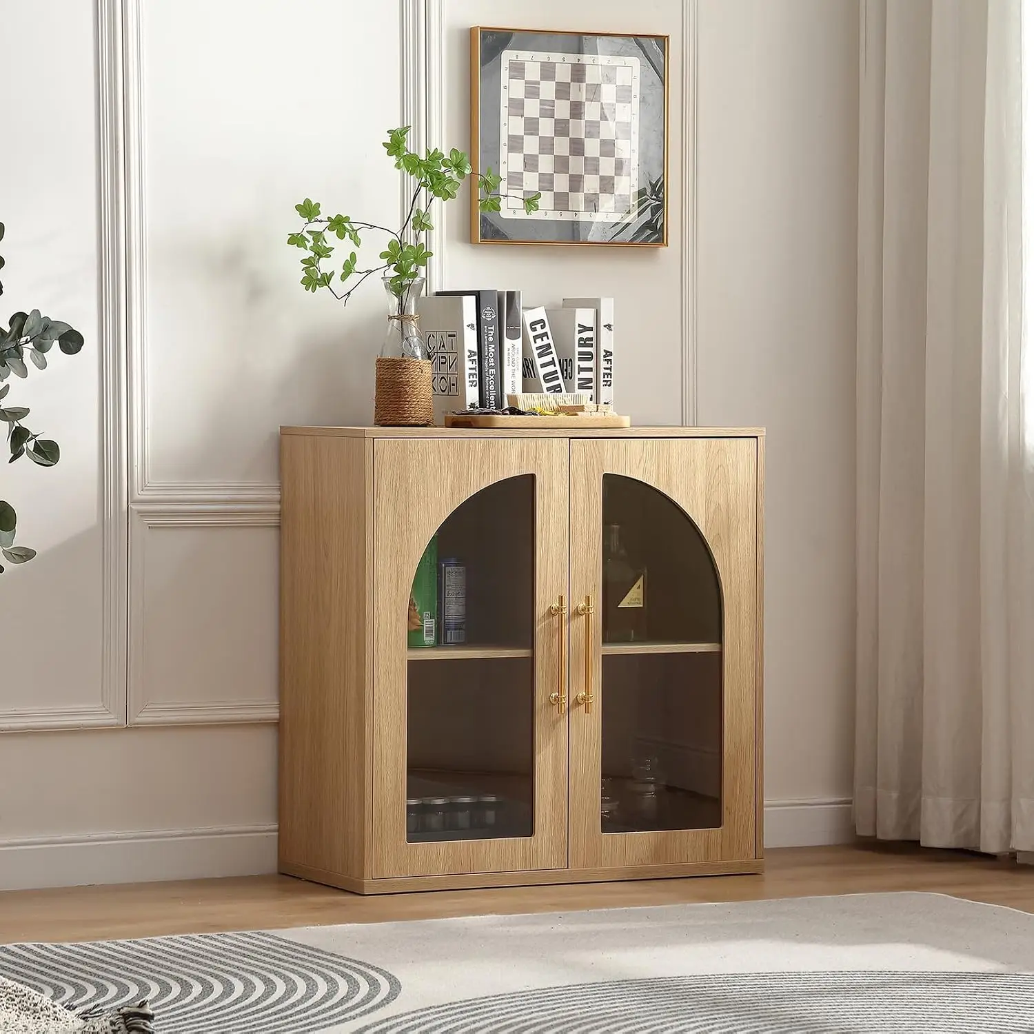 Arched Glass Door Sideboard Cabinet 31.5