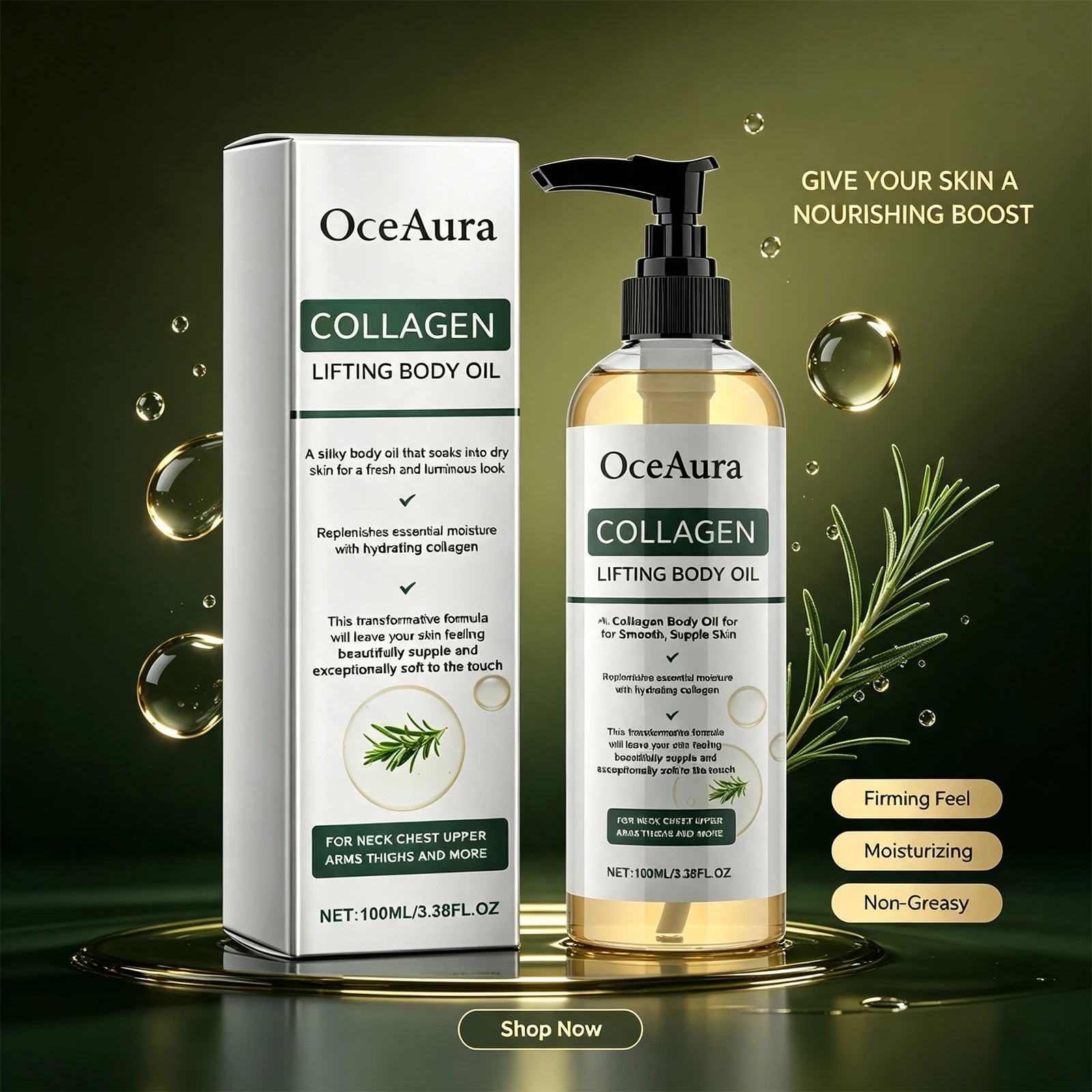 Collagen Firming Body Oil Tightening Hydrating Massage Oil for Arms Belly Waist Full Body Skin Elasticity