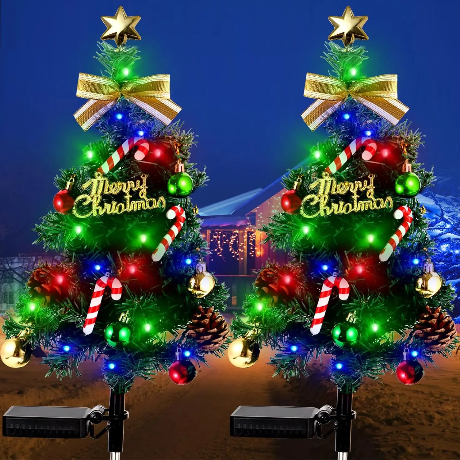 2PCS Solar Outdoor Lights Christmas Tree Waterproof Garden Decor 40LED-Lights with Constant & Flashing Modes for Yard Lawn Pati