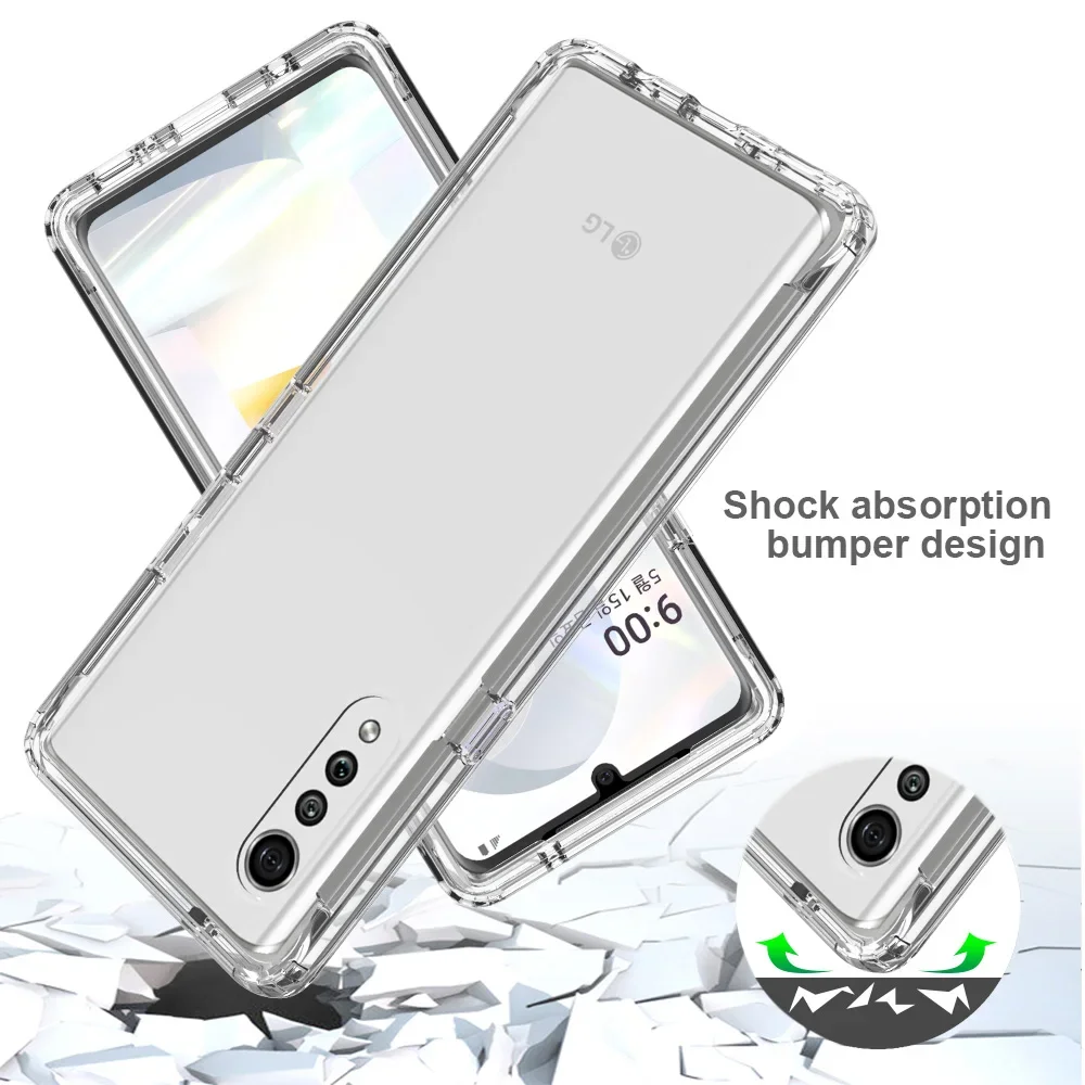 2 in 1 Hybrid Armor Shockproof Phone Case For LG Velvet  5G UW Hard Plastic Frame Transparent Acrylic Soft TPU Back Cover Fundas