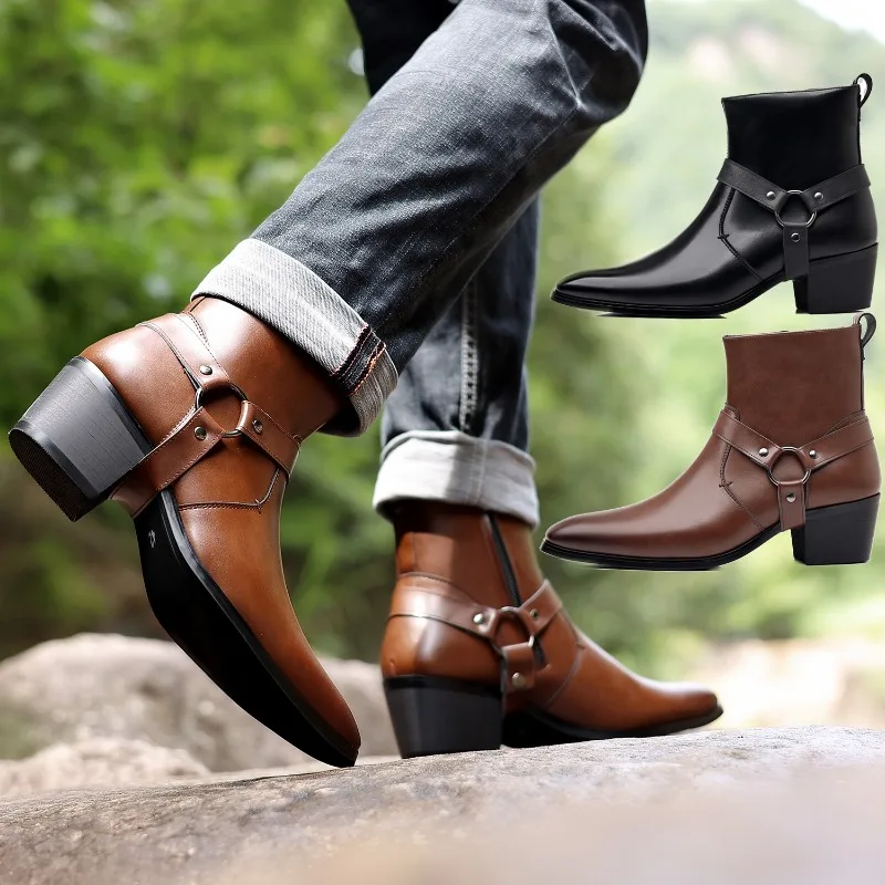 

High Quality Men's Chelsea Boots Casual Leather Shoes Classic Western Cowboy Knight Boots Side Zipper Formal Boots for Men Botas