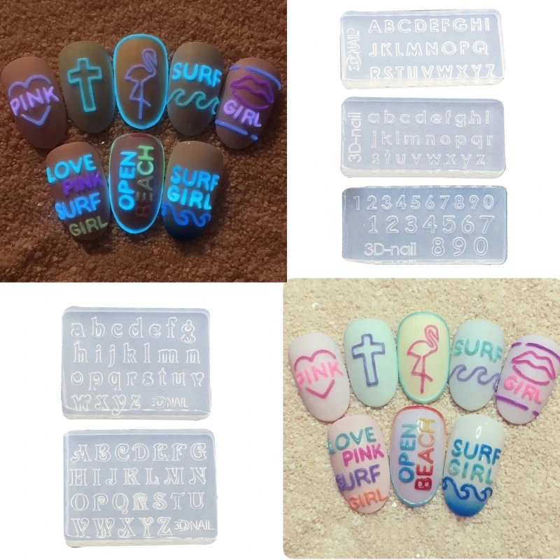 

Silicone Nail Carving Molds 3D Various Numeric Letters Nail Stamping Stencils