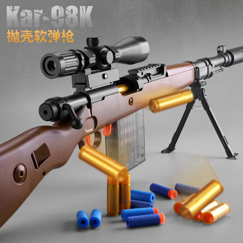 98k AWM Shell Eject Scharfschützengewehr EVA Soft Bullet Spielzeugpistole mit 15X Spiegel Airsoft Gun Modell CS Shooting Spiel für Jungen Geschenk