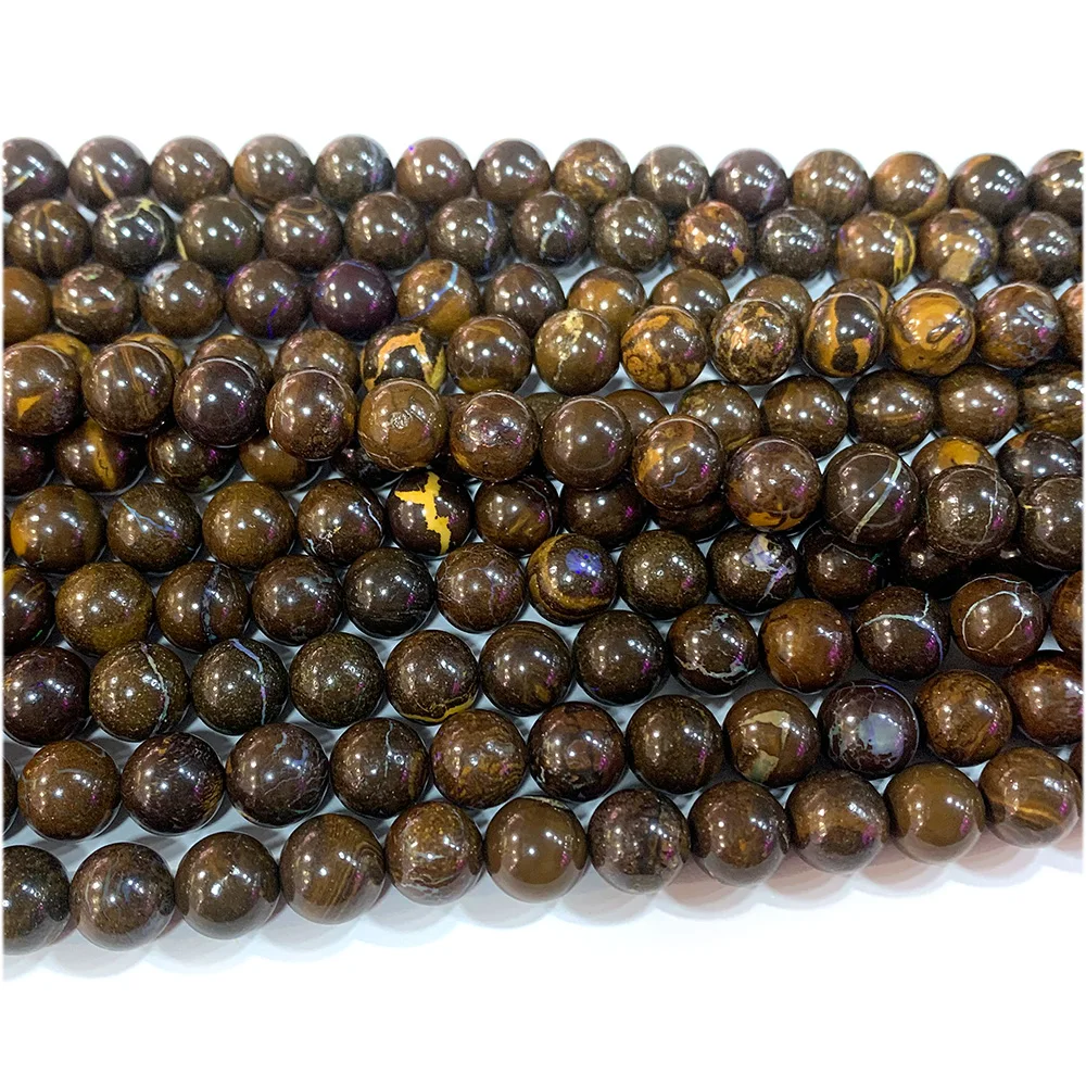 Veemake Natural Brown Australia Fire Opal Round Jewellery Loose Ball Necklaces or Bracelets Beads 06112
