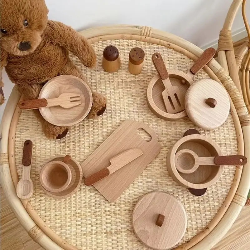 Natural Wood Preschool Toys Fruits And Vegetables Model Simulation Play House Kitchenware Cognitive Wooden Toys Gifts Figure