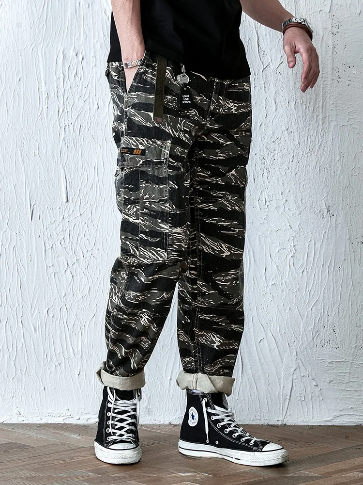 Jungle Sto Camouflage tigre imprimé élargi Cargo pantalon coupe ample pantalons longs jeune tenue décontracté Non-WTaps Wu Wen Le