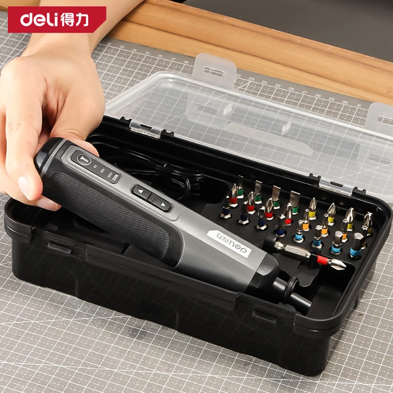 

Deli Electric Screwdriver 3-Speed Large Torque Cordless 2000mAh Battery Drill 4V Power Tools Set Household Maintenance Repair
