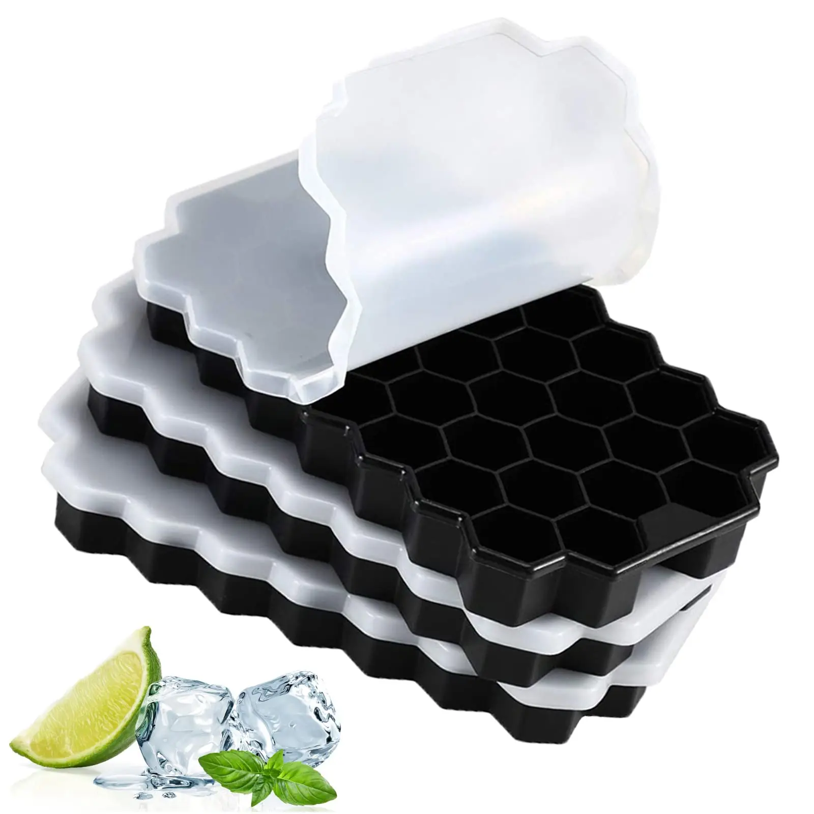 

Premium Ice Cube Trays with Sealing Lid, Silicone Molds, 111-Ice Trays for Chilled Drinks, Whiskey Cocktail Food, 3 Pcs