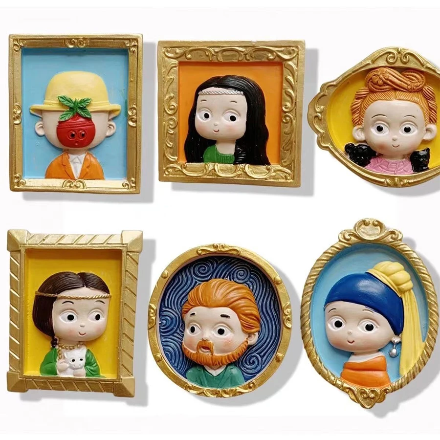 6pcs 크리 에이 티브 유명한 그림 시리즈 석고 인형 손 DIY 페인트 자기 냉장고 스티커 페인트 낙서 냉장고 p