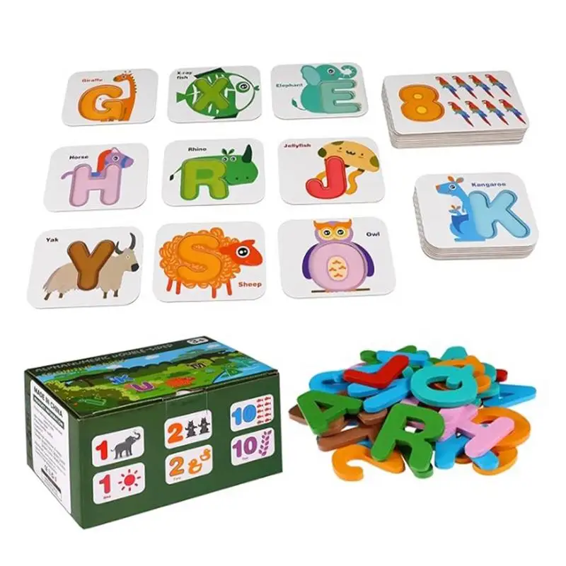 

Alphabet Matching Game Wooden Alphabet Match Flash Cards Educational Learning Toys For Age 2-4 Years Old Kids Baby